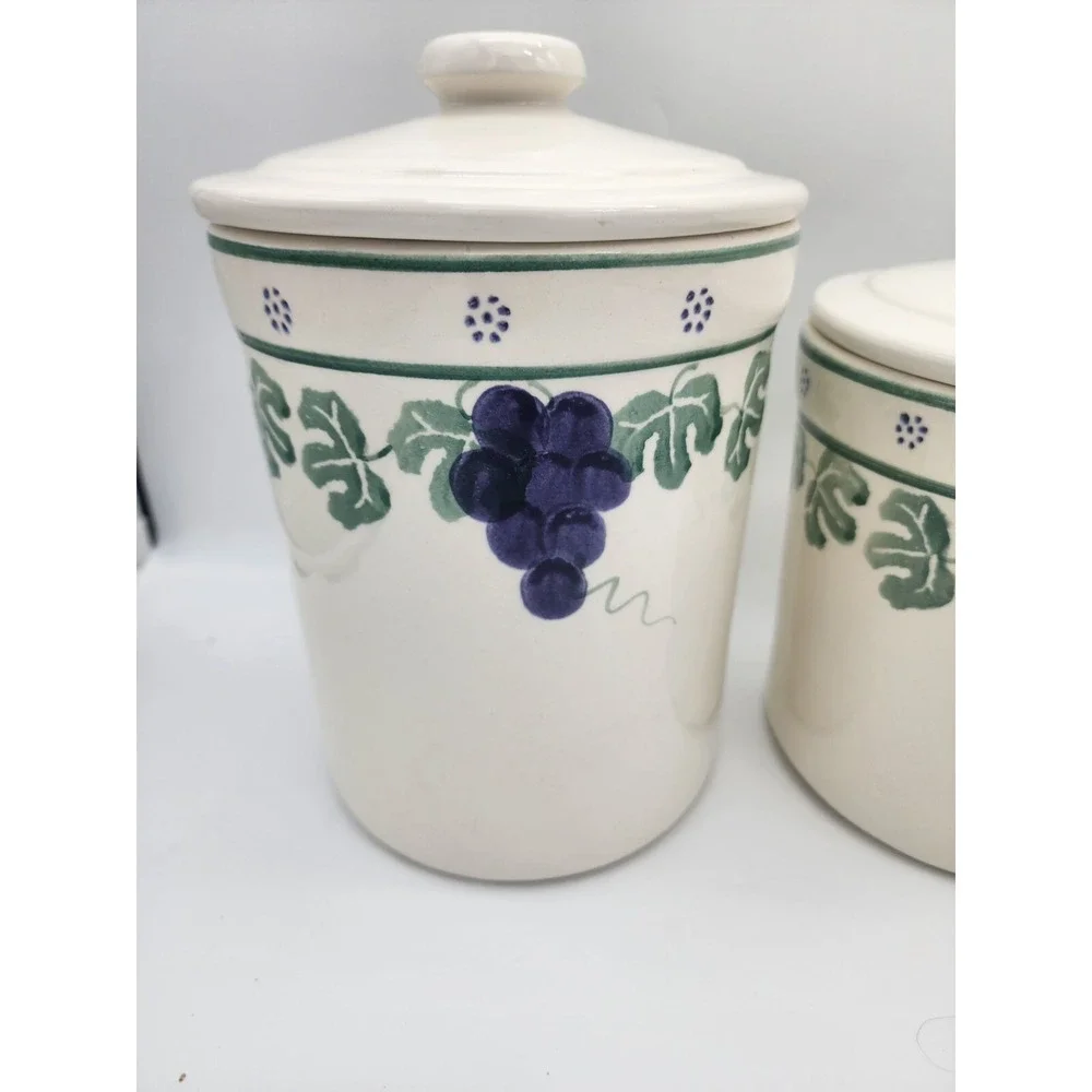 3 Large Heavy Grapes Vines Santa Ana CROCK SHOP Rubber Seal Canisters EXC JARS